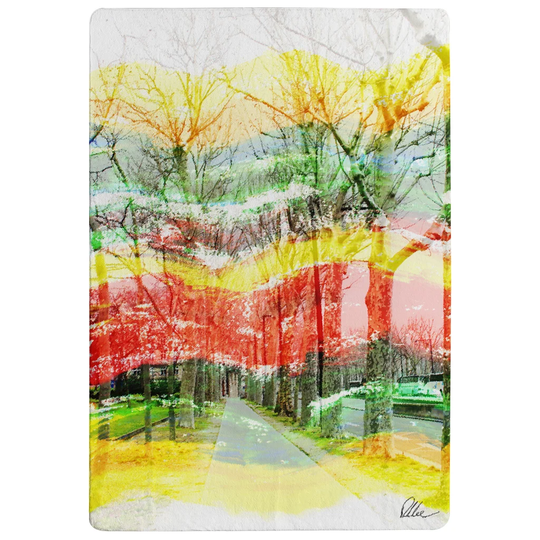 Harney Vanishing Point Designer Shaggy Red/Green/Gold Rug