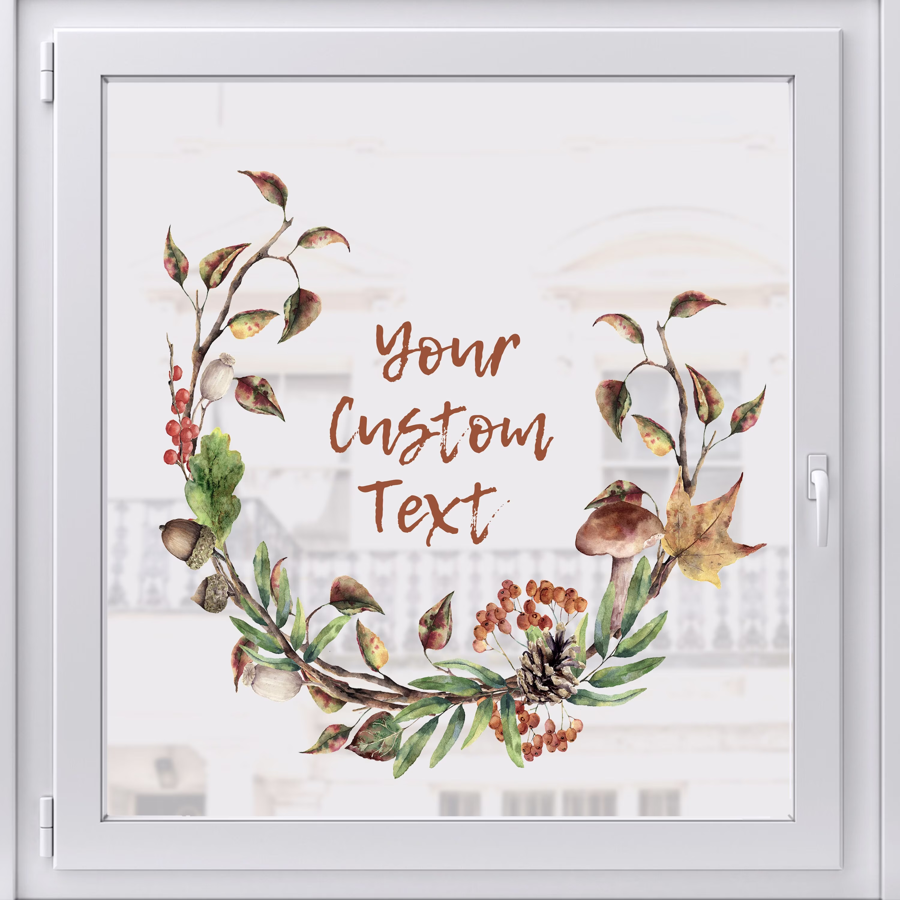 Autumn Window Sticker Wreath - Woodland Leaves Cling Decal Fall Decor By Dizzy Duck