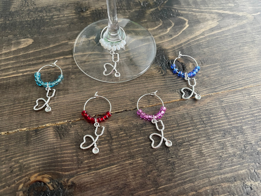 Doctor Nurse Vet Stethoscope Wine Glass Charm, Set Of 5 Decorative Marker Accessories For Wine