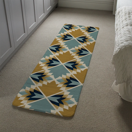 Lichtenstein Cleopatra Fan Ethnic Pattern Designer Shaggy Blue/Gold Rug