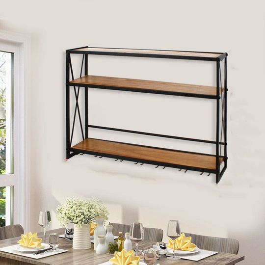 Bening Wall Mounted Wine Bottle & Glass Rack in Black