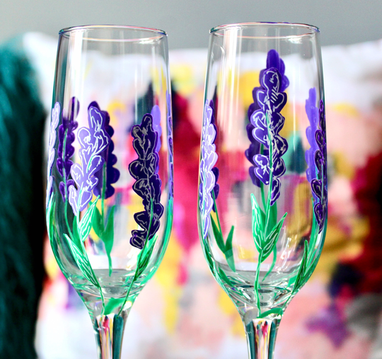 Hand Painted Lavender Glass Flute