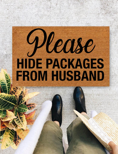 Hide The Package From Husband, Kids Personalized Housewarming Gift | Closing Welcome Doormat Front Monogram Rug - 313