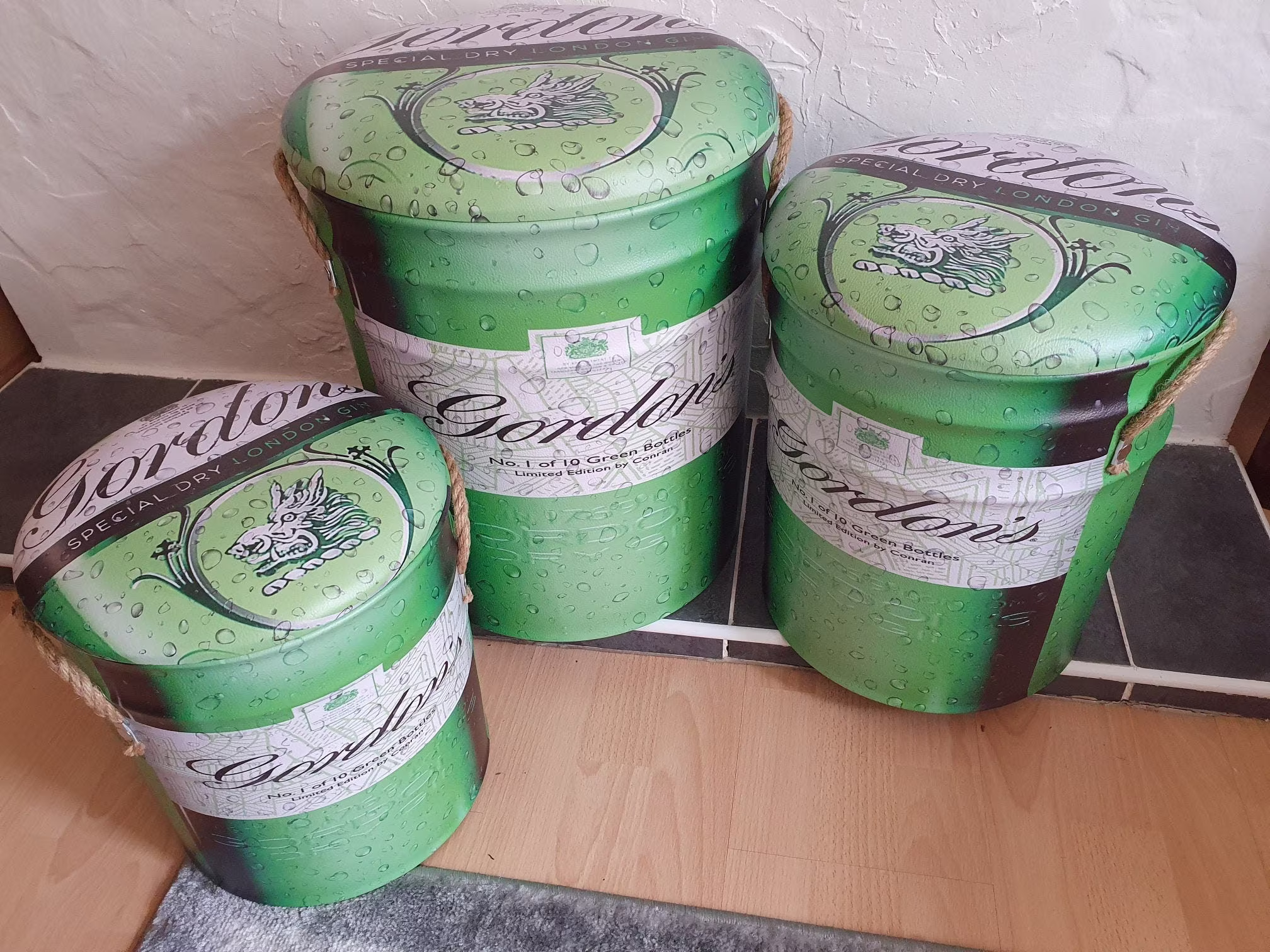 Gordons Gin Retro Oil Drum Metal Storage Stools/Storage Hack/Garden/Patio/Mancave/Bar/Gift