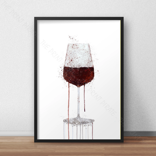 Red Wine Glass Print, Watercolour Splash Wall Art, Kitchen, Dining, Bar, Home Decor, Poster, A5, A4, A3, A2 Sizes