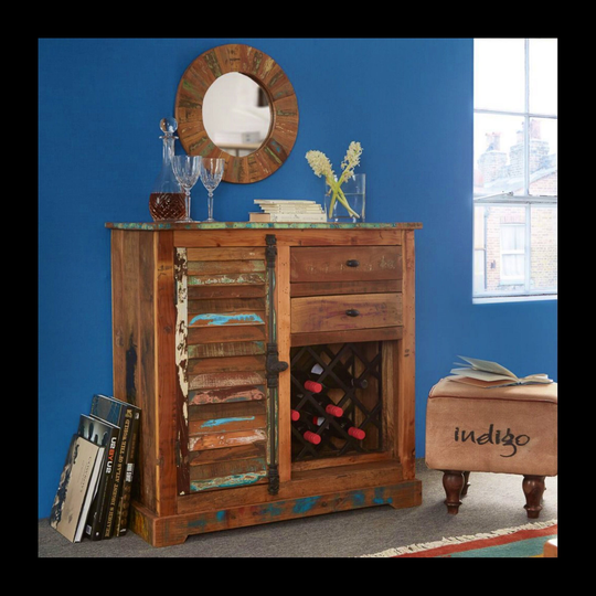 Wooden Wine Cabinet Solid Storage Sideboard Reclaimed Rustic Living Room Handmade Furniture Home Display Drawer Chest Bottle Rack