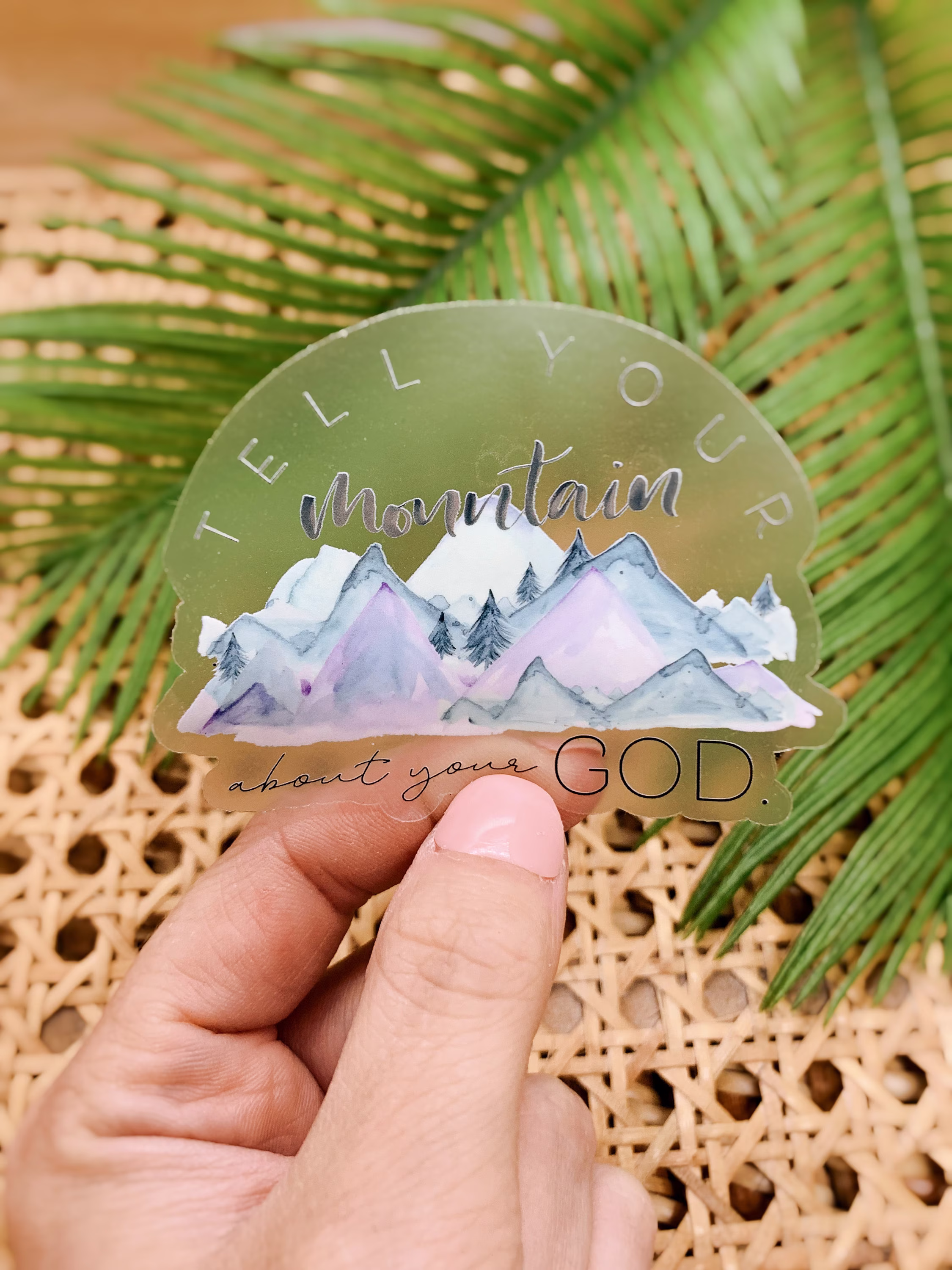 Christian Stickers, Scripture Tell Your Mountain About God Label, Clear Sticker, Vinyl Car Decal, Faith Stickers