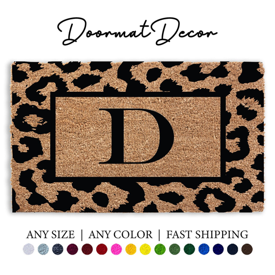 Personalized Leopard Print Doormat, Flocked Coir Outdoor Door Mat, Custom Welcome Entryway Decor Gift, Animal
