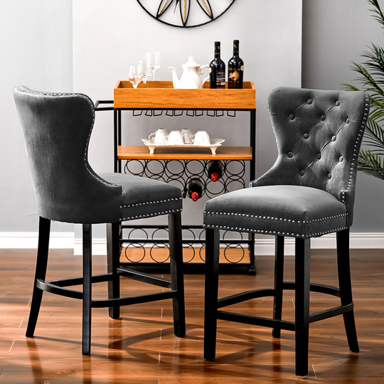 (Dark Grey) Button Studded Counter Seat Bar Stool Dining Chair