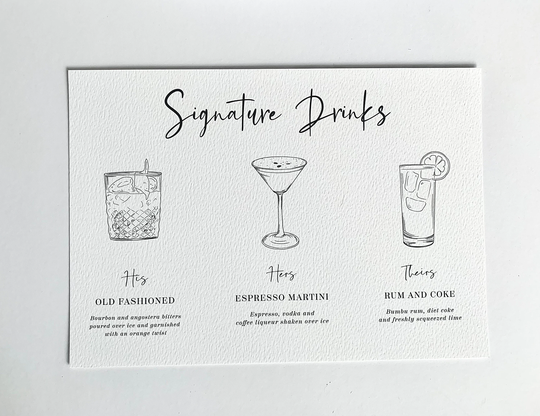 His Hers & Theirs Signature Drinks Sign | Wedding Menu Bar Her