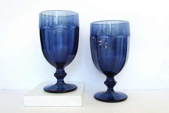 Vintage 2 Large Goblets, 14 Oz Cobalt Blue Beverages Glasses, Made in Usa By Duratuff, Wine, Beer, Water Goblets