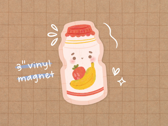 strawberry Banana Magnet - Vinyl | Kawaii Cute Fruit Asian Food Yakult