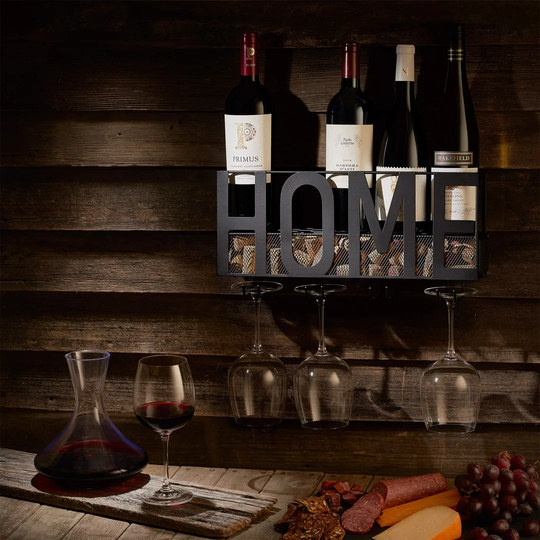 Hillburn 5 Bottle Wall Mounted Wine Bottle & Glass Rack in Black