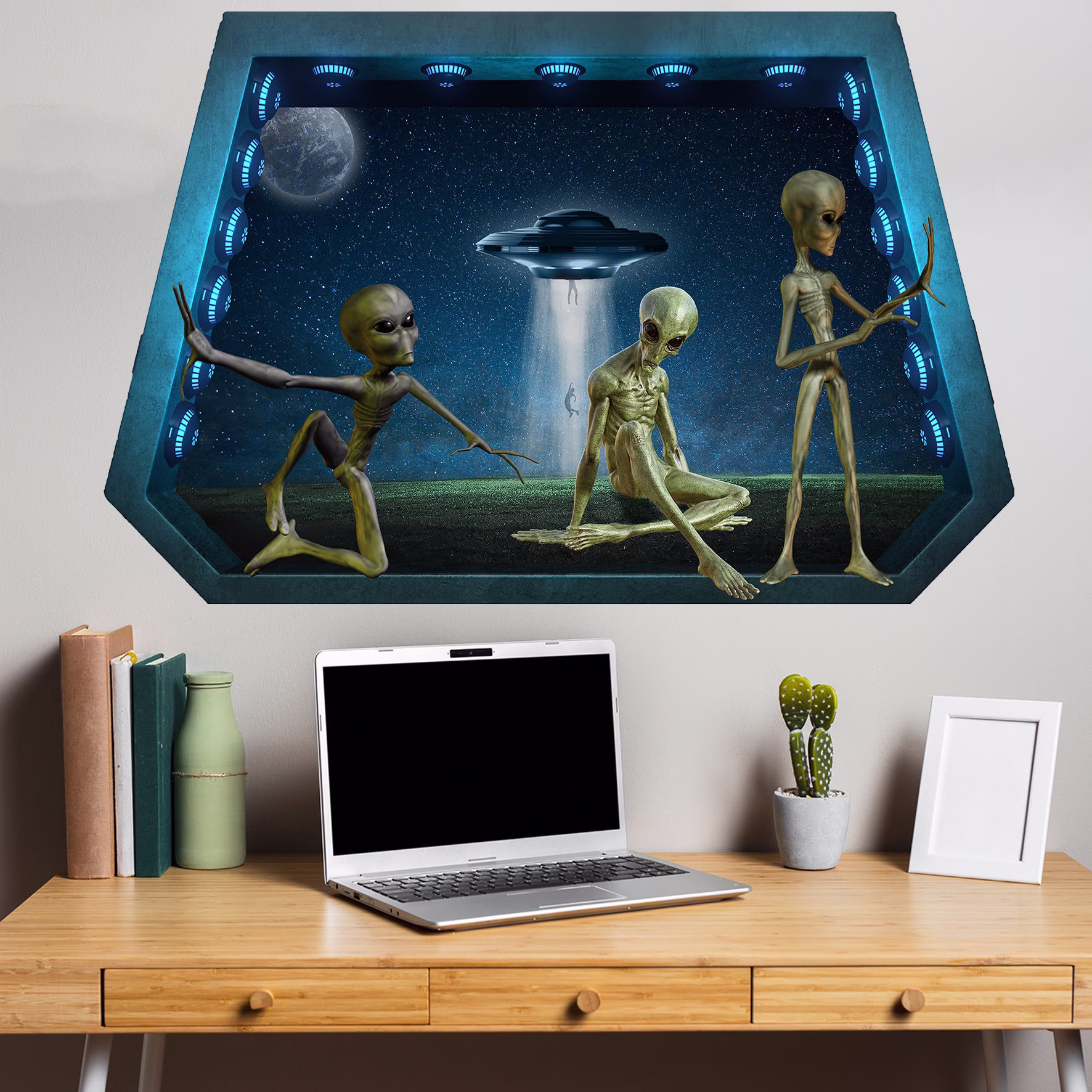 Aliens Extraterrestrial Ufo Abduction Wall Sticker Art Poster Mural Transfer Decal Print Room Home Nursery Office Shop Decor Id551