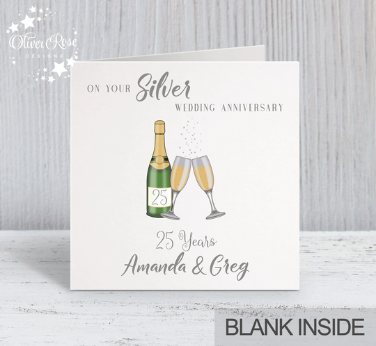 25Th Anniversary Card, Silver Personalised Any Names