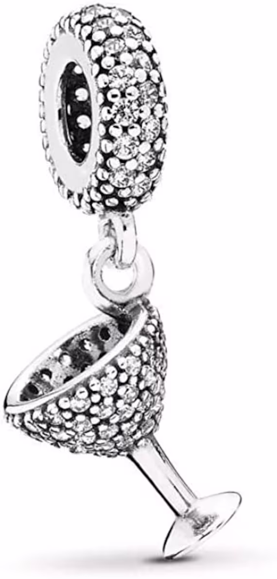 New Sparkling Wine Glass Charm Bottle Cocktail Celebration S925 Sterling Silver For Bracelets