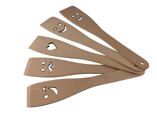 Set Of 5 Wooden Spatula With Emoji - Personalised Faces Flat Head Fun Gift Item Free Customisation