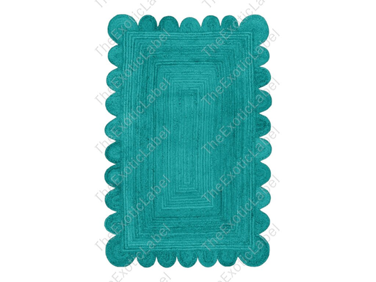 Green Natural Jute Braided Scalloped Rug Scallop - Runner, Square, Rectangle Can Be Made in Any Shape Size Color