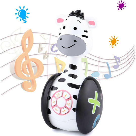 (Zebra(LED+Music+Story)) Baby Rattle Toys Tumbler Kids Infant Cartoon Toddler Crawl Musical Education Toy