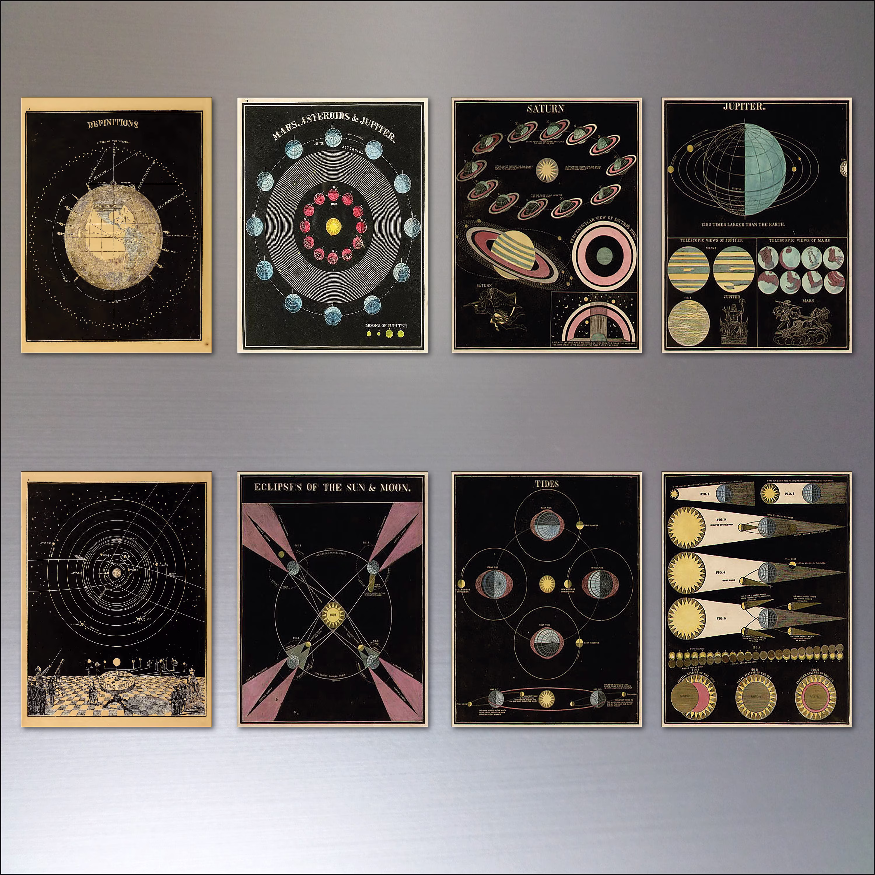 Space Planets Vintage Asa Smith Astronomy Illustrations Flexible Fridge Magnets Set Of 8