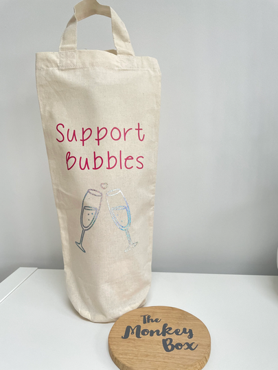 Cotton Wine Bag With Handles, Bottle Bag, Personalised Wine Birthday Support Bubbles Gift