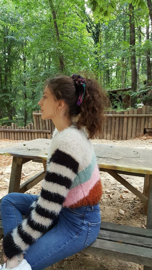 Hand Knit Sweater, Colorful Striped Warm Sweater