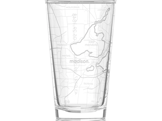 Madison Map Pint Glass | Engraved Beer | 16Oz Etched Drinking Glasses Gifts For Him Birthday Gift Of