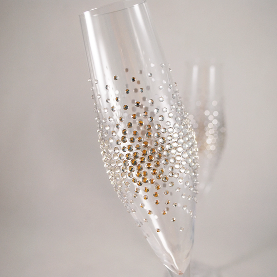 Champagne Wedding Flutes, Set Of 2, Wedding Glasses Crystal, Bride & Groom, Rhinestones, Hand Painted
