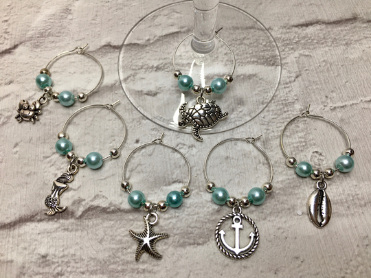 Seaside, Ocean Wine Glass Charms, Birthday Gifts, Outdoor Dining, Garden Bar, Mothers Day Gifts , For Her