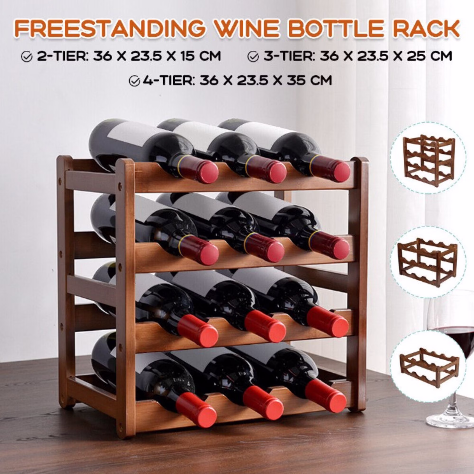 Wood Wine Storage Rack Countertop Free Standing Bottle Display Shelf Holder