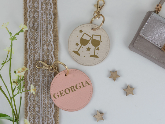 Personalised Wine Glasses Keyring, Wedding Bridesmaid Bride Gift, Luggage Tag