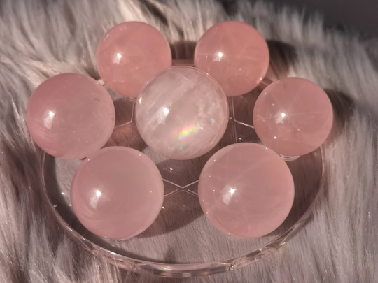 Gorgeous Star Rose Quartz Spheres Seven Array From Mozambique/Stone Of Love/Home & Office Decoration - 520G