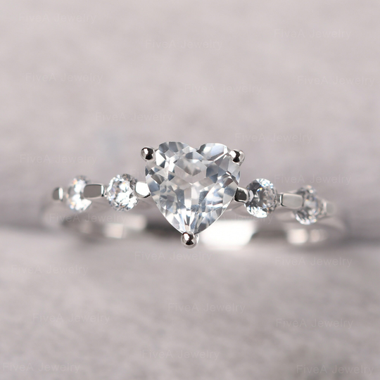 White Topaz Wedding Ring Heart Shaped Sterling Silver Simulated Diamond November Birthstone