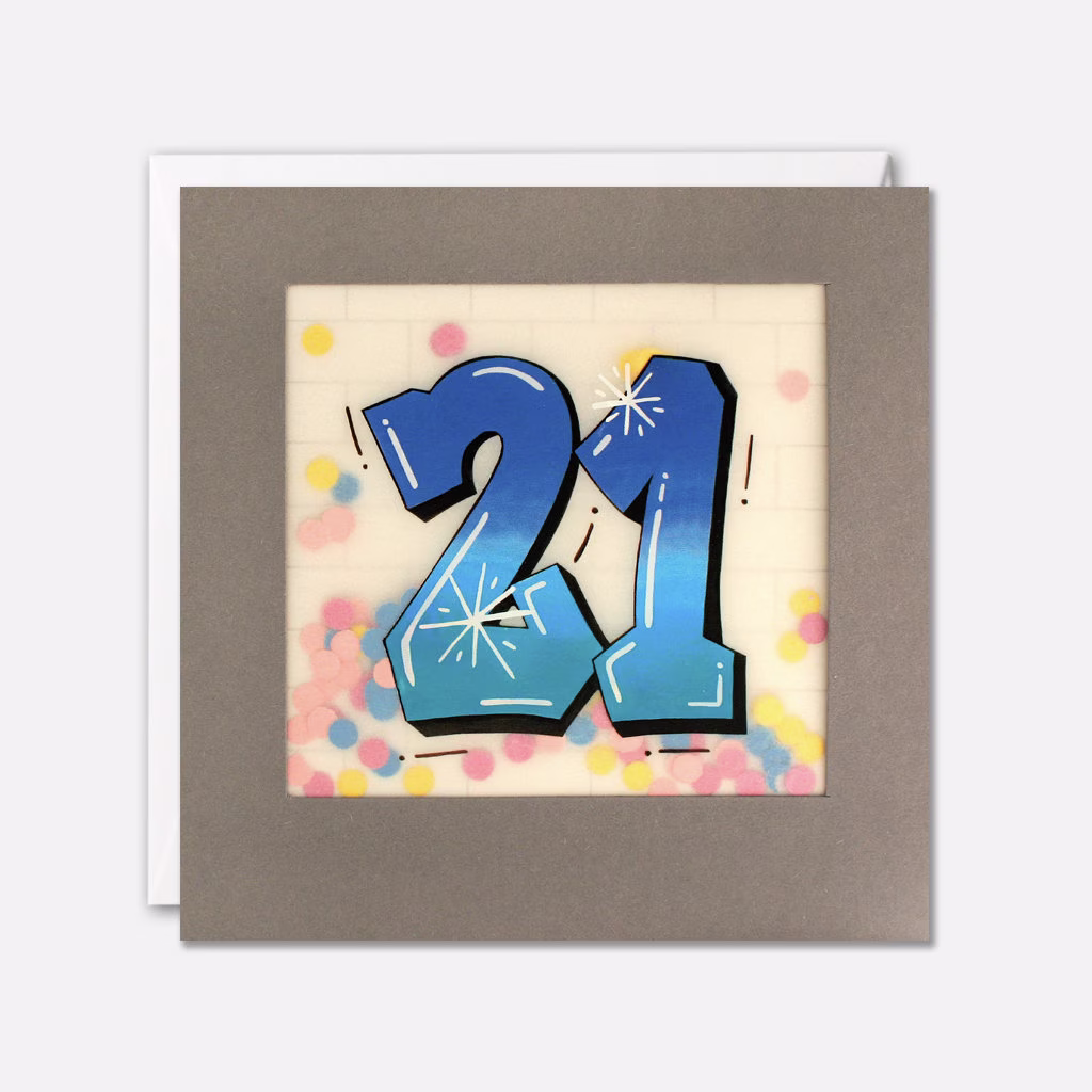 Age 21 Graffiti Birthday Card With Paper Confetti - Shakies By James Ellis