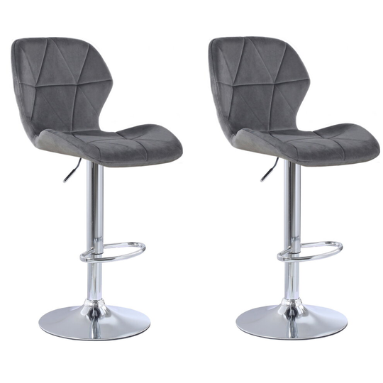 (Velvet Grey) 2pk Charles Jacobs Diamond-Style Adjustable Breakfast Bar Stools With Footrest