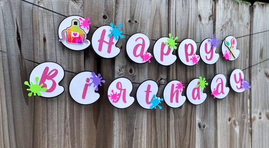 Paint Happy Birthday Banner | Painting Party Decor Centerpieces Hb & Cake Topper