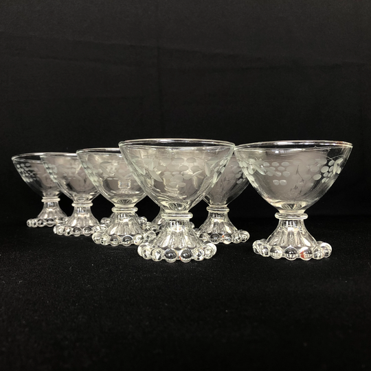 8 Etched Vintage Glass Boopie Base 5Oz Champagne Cocktail Coupe Glasses - Retro Barware