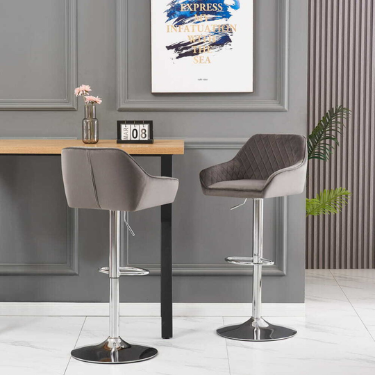 (Grey(Velvet), 2 Bar Stools) Bar Stools Velvet Kitchen Pub Breakfast Bar Chair