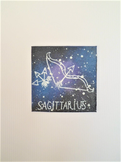 Mini Sagittarius Painting, Zodiac Astrology Mini Canvas, Original Acrylic Canvas