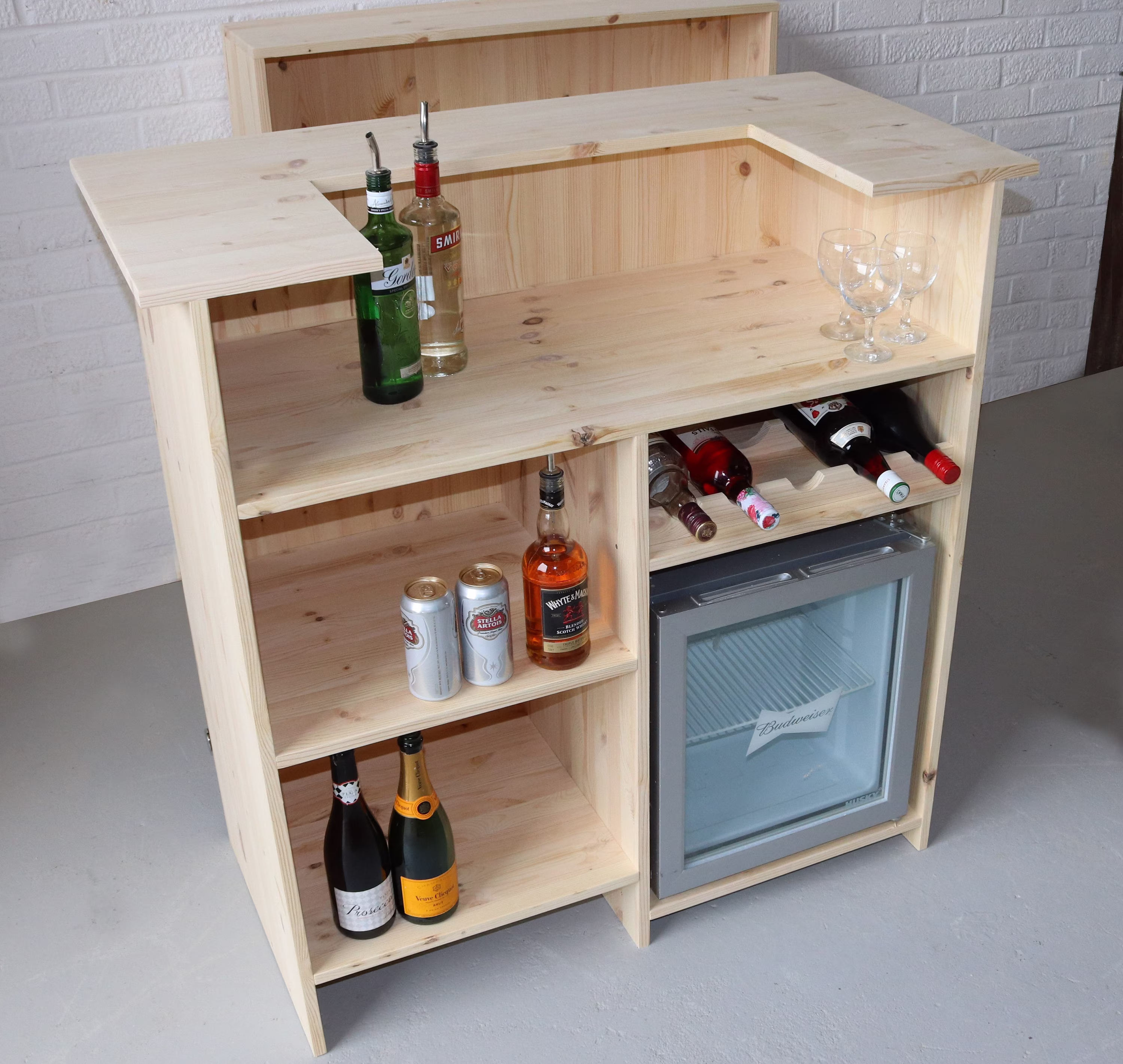 The Compact Champagne Home Bar in Pine