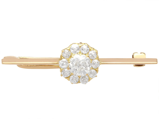 1.44 Ct Diamond & 15Ct Rose Gold Bar Brooch - Antique Circa 1910