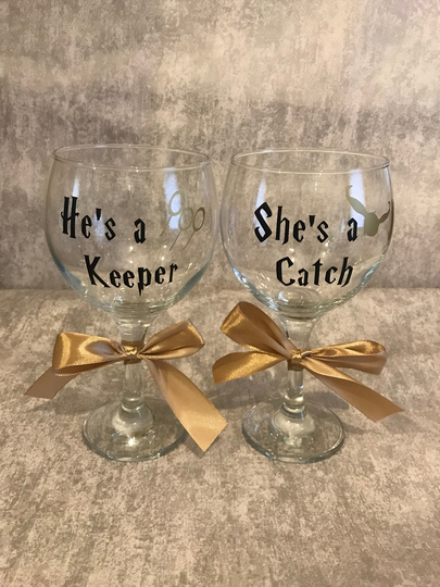 Personalised Gin Glasses, Wedding Gift, Catch/Keeper Glass Set, Engagement Gifts, New Home Glasses