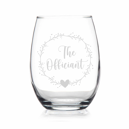 The Officiant Wedding Stemless Wine Glass - Gift, Favors, Bridesmaid Glass, Gifts, Gift