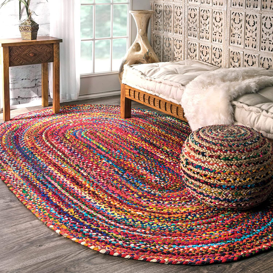 Hand Braided Bohemian Colorful Cotton Chindi Area Rug Multi Colors Home Decor Rugs Floor Carpet Rag Oval Shape Free Shippng Worldwide