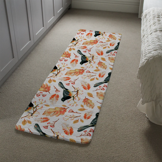 Kirschner Birds and Leaves in Autumn Designer Shaggy Orange/Black Rug