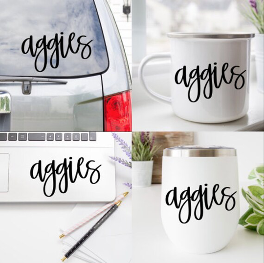 Aggies Decal, School Mascot Coffee Mug Helmet Wine Glass Laptop Car Vehicle Decal