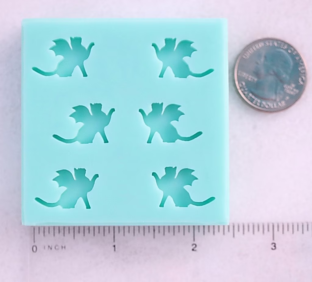 Cat With Bat Wings Stud Mold, Halloween Silhouette Feline Earrings Vampire Mold