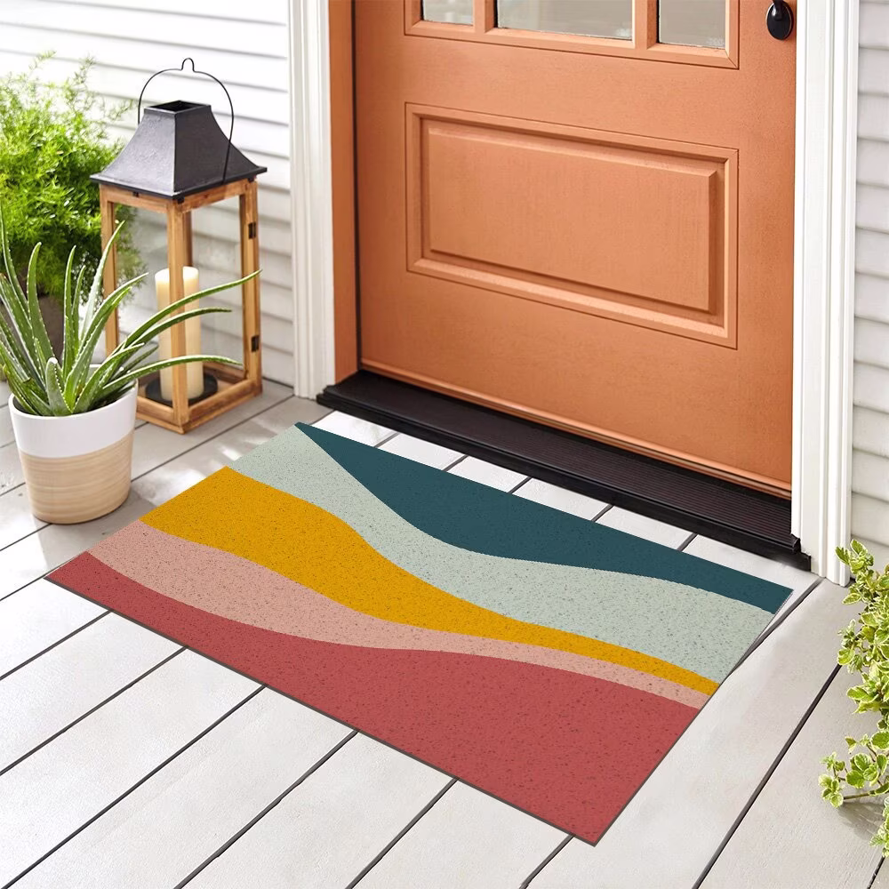 Colorful Mountain Entrance Door Mat, Abstract Art Doormat, PVC Plastic Mats Rug For Home, House Warming Gift, Area Carpet Doorway