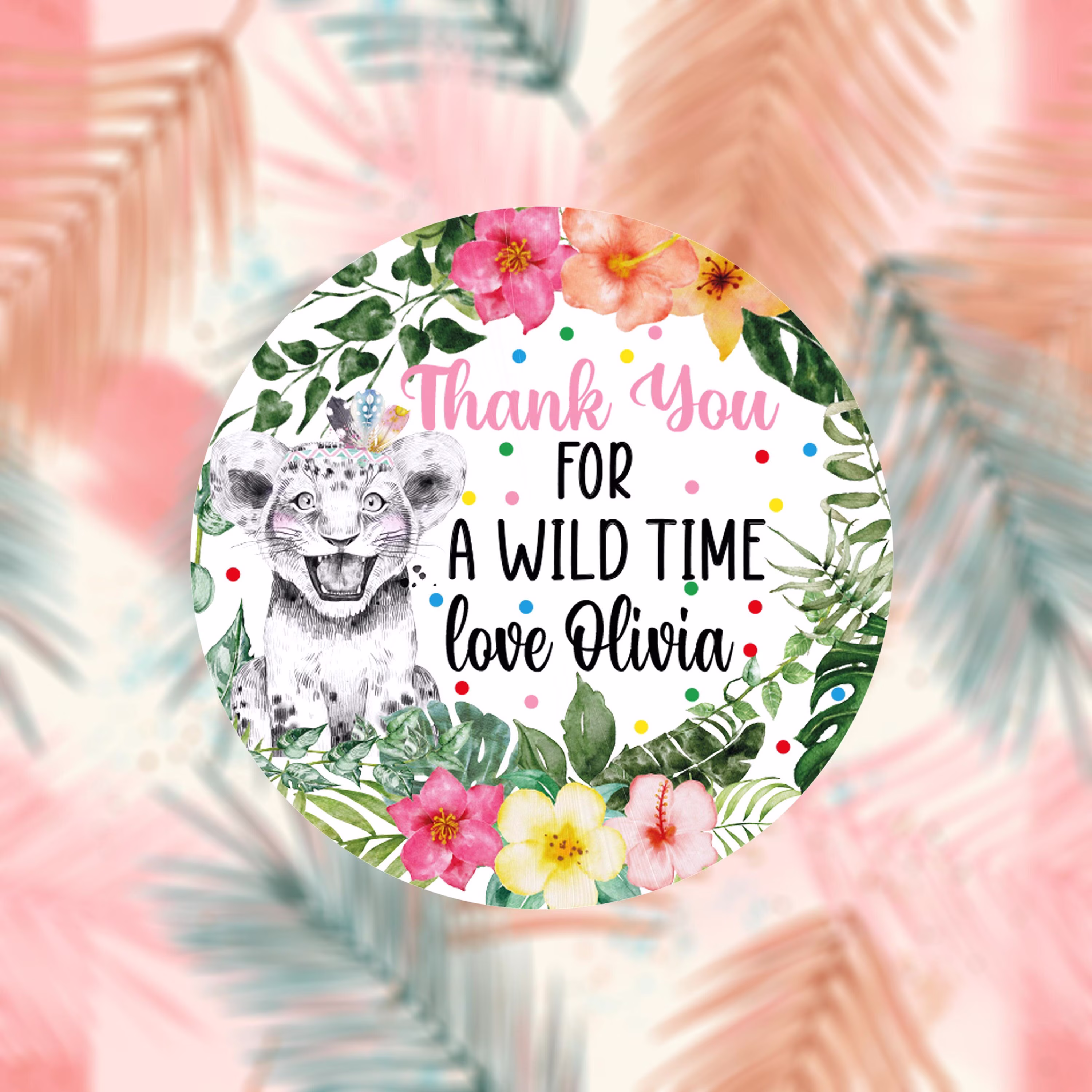 Thank You For A Wild Time Safari Animals Favor Stickers, Wild One Birthday Party Decorations, Two Stickers Rsf0018
