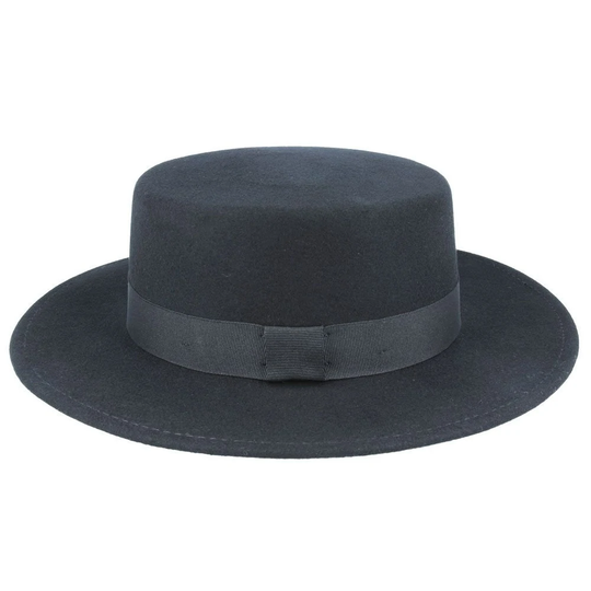 Wool Felt Boater Hat Black Wool Felt Round Crown Wide Brim Hatstiff - Spanish Flat Crown Hat